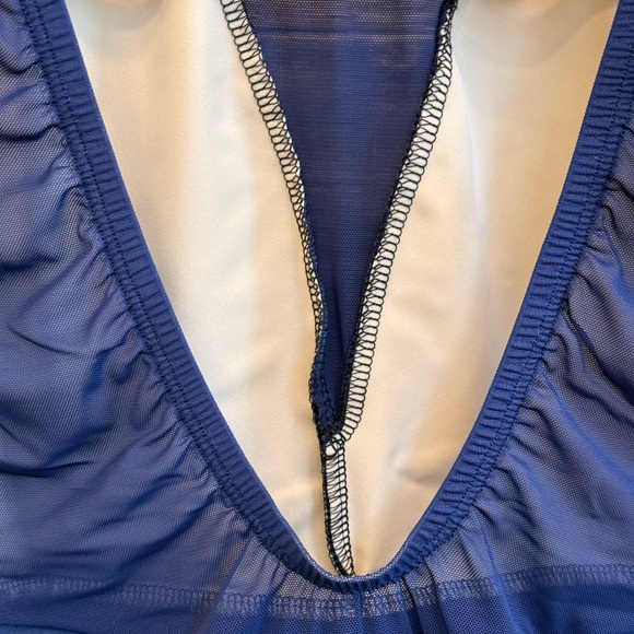 Luckyleo Royal Blue Leotard with Velvet and Mesh Accents - Picture 5 of 8